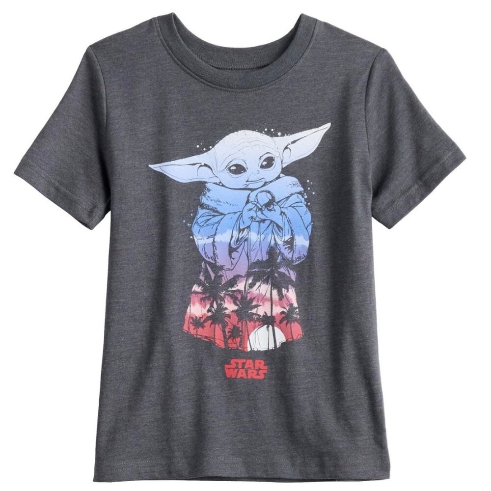 Boys Star Wars The Mandalorian Grogu aka Baby Yoda Palm Tree Graphic Tee Size 4